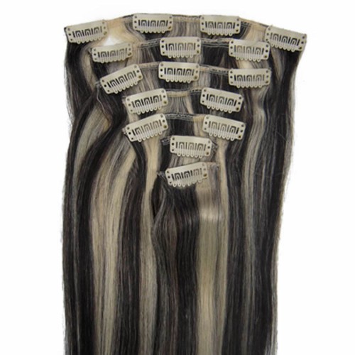 14" #1b/613 7pcs Clip In Remy Human Hair Extensions
