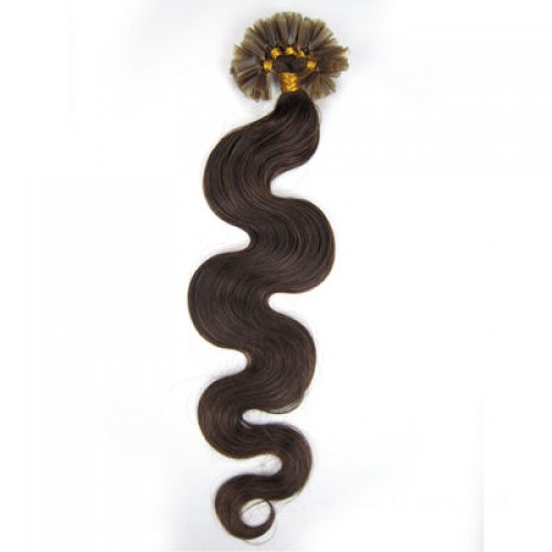 20" Medium Brown(#4) 100S Wavy Nail Tip Remy Human Hair Extensions