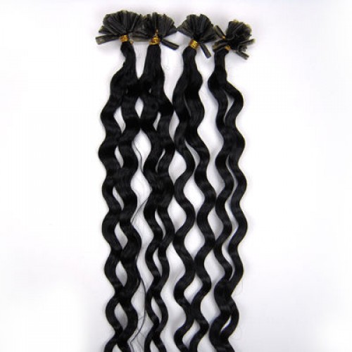 20" Jet Black(#1) 100S Curly Nail Tip Remy Human Hair Extensions