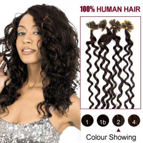20" Dark Brown(#2) 100S Curly Nail Tip Remy Human Hair Extensions