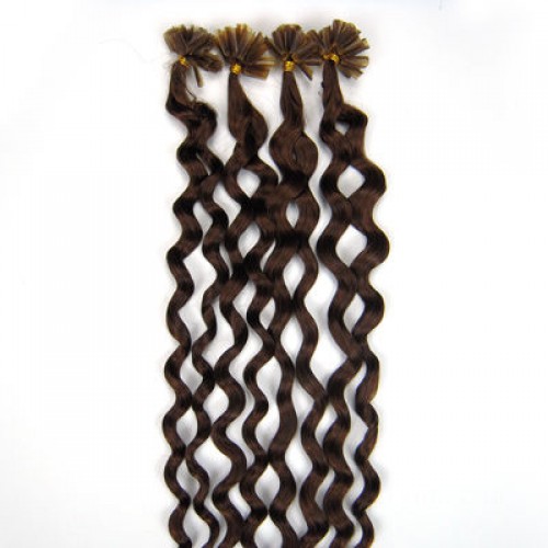 20" Medium Brown(#4) 100S Curly Nail Tip Remy Human Hair Extensions