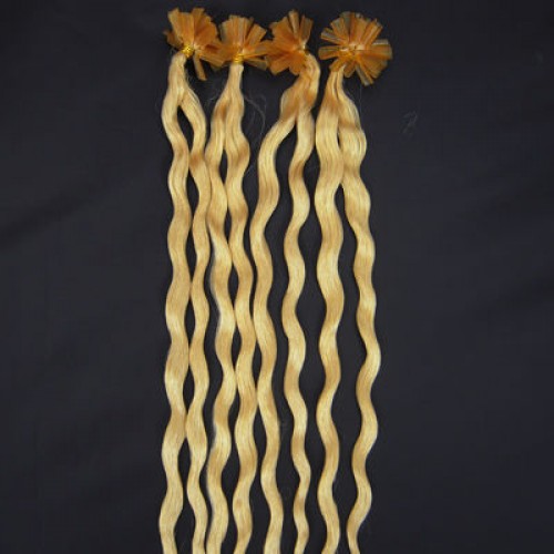 20" Bleach Blonde(#613) 100S Curly Nail Tip Remy Human Hair Extensions
