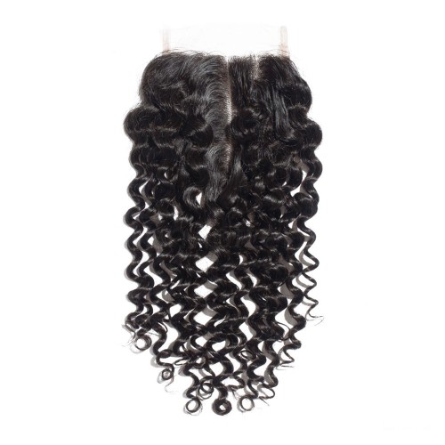 20 Inches Deep Curly Natural Black Free Parted Indian Remy Lace Closure