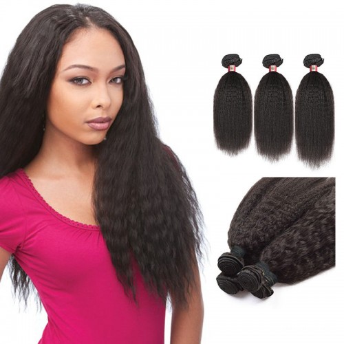 16/18/20 Inches Kinky Straight Natural Black Virgin Peruvian Hair