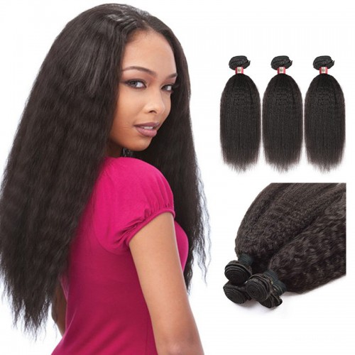 16 Inches*3 Kinky Straight Natural Black Virgin Peruvian Hair