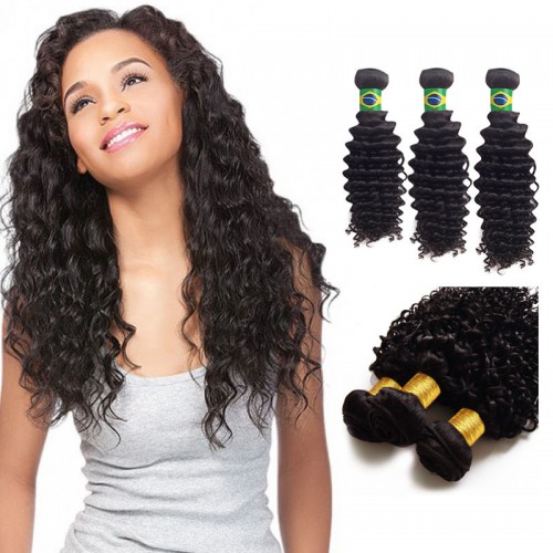 10/12/14 Inches Deep Curly Natural Black Virgin Brazilian Hair
