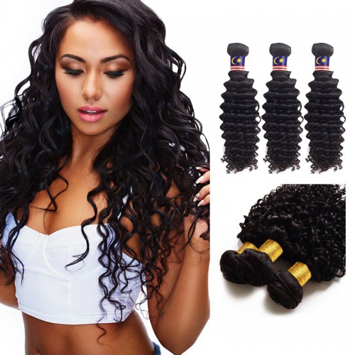 10 Inches*3 Deep Curly Natural Black Virgin Malaysian Hair
