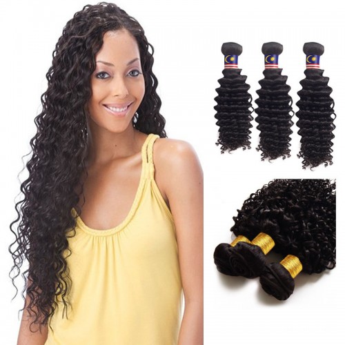 16 Inches*3 Deep Curly Natural Black Virgin Brazilian Hair