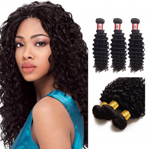 12 Inches*3 Deep Curly Natural Black Virgin Peruvian Hair