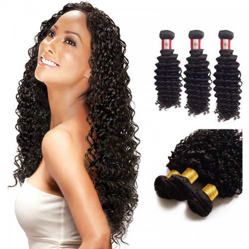12/14/16 Inches Deep Curly Natural Black Virgin Peruvian Hair
