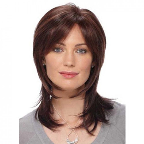 Human Hair Full Lace Wig Straight Medium Brown