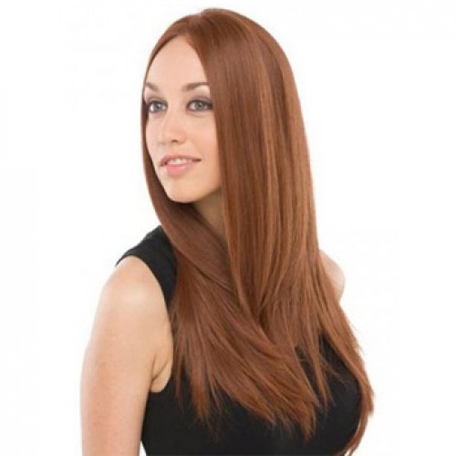 Human Hair Lace Front Wig Straight Light Auburn
