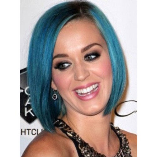 Celebrity Human Hair Full Lace Wig Straight Blue
