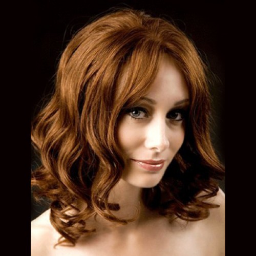 Human Hair Lace Front Wig Wavy Golden Brown