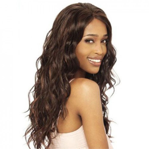 Human Hair Lace Front Wig Wavy Medium Brown