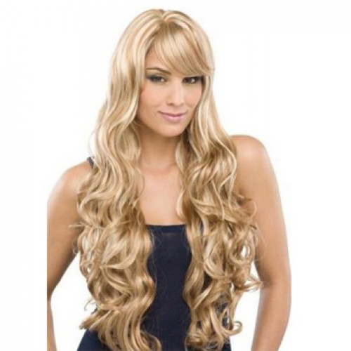 Human Hair Full Lace Wig Wavy Blonde Highlight