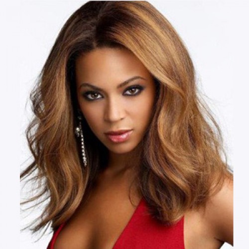 Celebrity Human Hair Full Lace Wig Wavy Brown Highlight #4/27 (as picture shows)