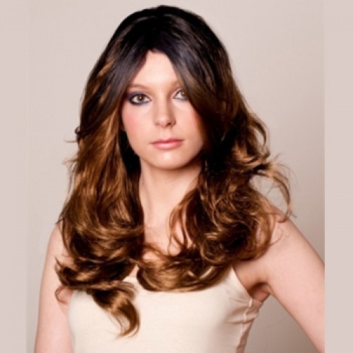 Celebrity Human Hair Full Lace Wig Wavy Black/Brown