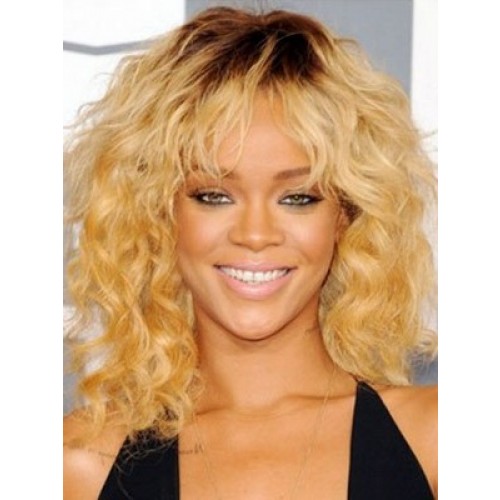 Celebrity Human Hair Full Lace Wig Curly Dark Brown