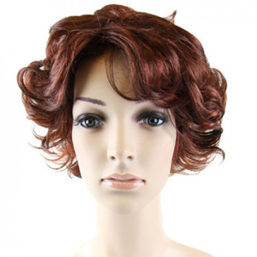 Glueless Human Hair Full Lace Wig Wavy Dark Brown