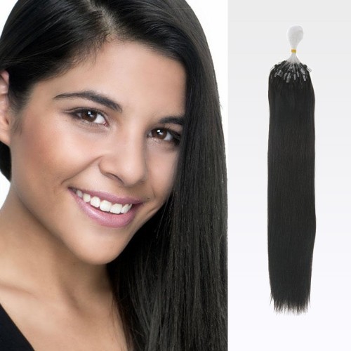 20" Natural Black(#1b) 100S Curly Micro Loop Remy Human Hair Extensions