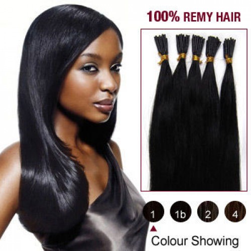 16" Jet Black(#1) 100S Stick Tip Remy Human Hair Extensions