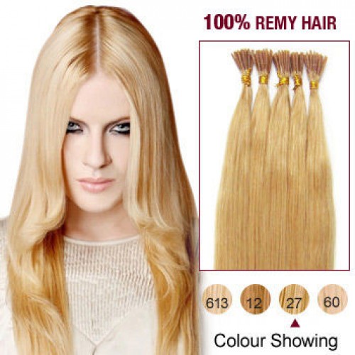 18" Strawberry Blonde(#27) 100S Stick Tip Remy Human Hair Extensions