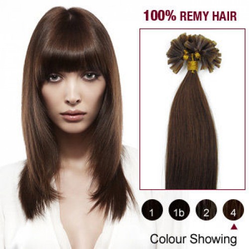 16" Medium Brown(#4) 100S Nail Tip Remy Human Hair Extensions