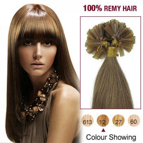 16" Golden Brown(#12) 100S Nail Tip Remy Human Hair Extensions