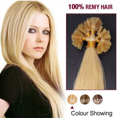 16" Ash Blonde(#24) 100S Nail Tip Remy Human Hair Extensions