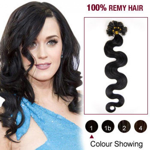 20" Jet Black(#1) 100S Wavy Nail Tip Remy Human Hair Extensions