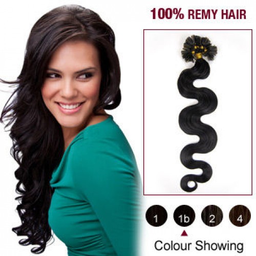 20" Natural Black(#1b) 100S Wavy Nail Tip Remy Human Hair Extensions