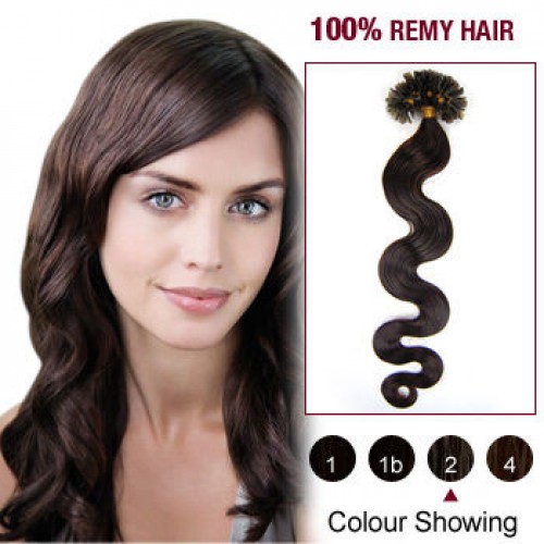 20" Dark Brown(#2) 100S Wavy Nail Tip Remy Human Hair Extensions
