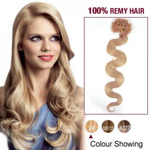 20" Ash Blonde(#24) 100S Wavy Nail Tip Remy Human Hair Extensions