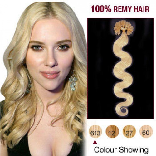 20" Bleach Blonde(#613) 100S Wavy Nail Tip Remy Human Hair Extensions