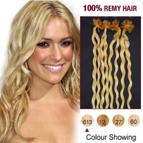 20" Bleach Blonde(#613) 100S Curly Nail Tip Remy Human Hair Extensions