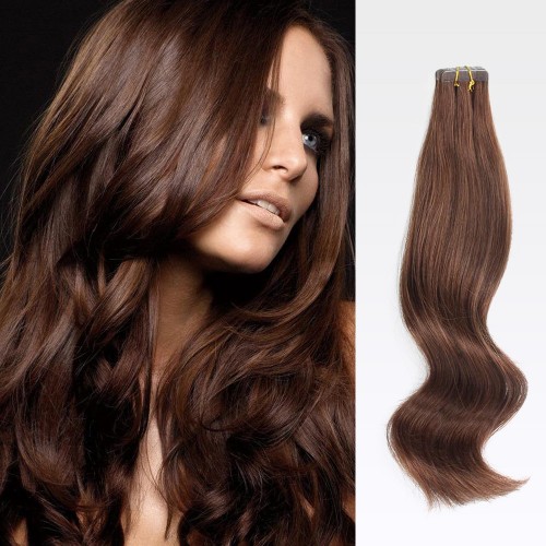 22" Medium Brown(#4) 20pcs Tape In Remy Human Hair Extensions