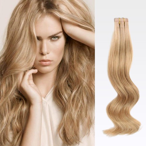 16" Golden Brown(#12) 20pcs Tape In Human Hair Extensions