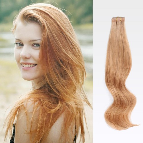 16" Strawberry Blonde(#27) 20pcs Tape In Human Hair Extensions