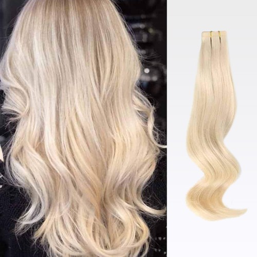 24" White Blonde(#60) 20pcs Tape In Human Hair Extensions