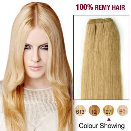 20" Strawberry Blonde(#27) Light Yaki Indian Remy Hair Wefts