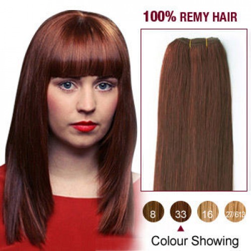 18" Dark Auburn(#33) Straight Indian Remy Hair Wefts