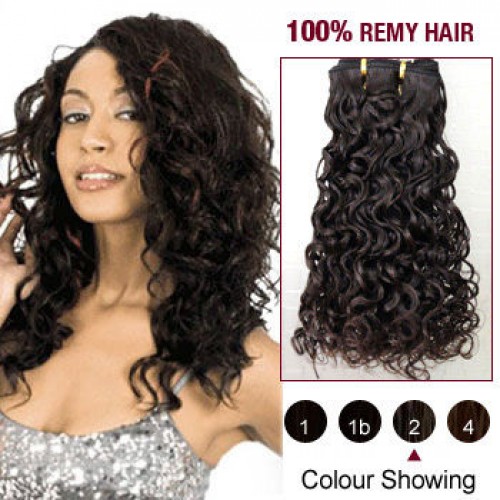 16" Dark Brown(#2) Curly Indian Remy Hair Wefts