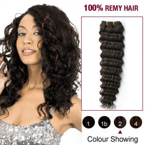 14" Dark Brown(#2) Deep Wave Indian Remy Hair Wefts