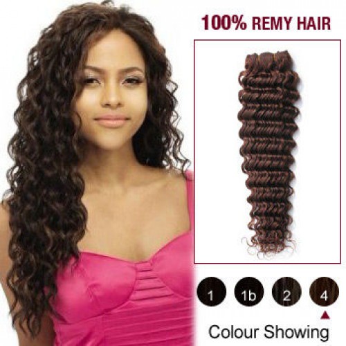 12" Medium Brown(#4) Deep Wave Indian Remy Hair Wefts