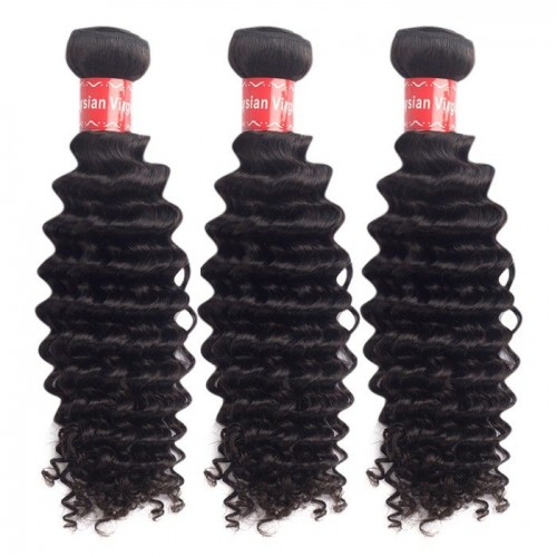 10 Inches*3 Deep Curly Natural Black Virgin Brazilian Hair