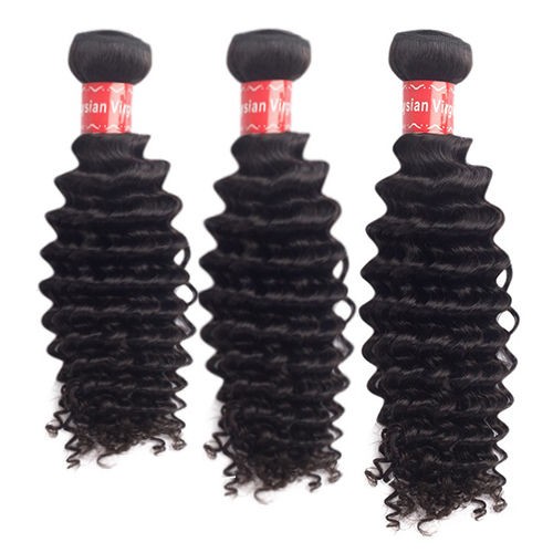 10 Inches*3 Deep Curly Natural Black Virgin Peruvian Hair