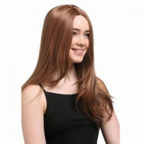 Human Hair Full Lace Wig Straight Light Auburn