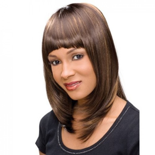 Human Hair Lace Front Wig Straight Brown Highlight