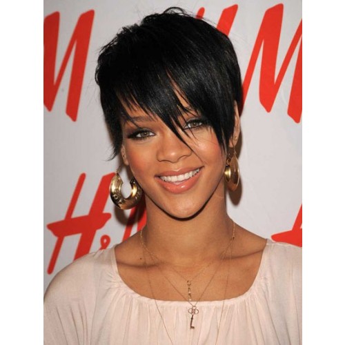Celebrity Human Hair Full Lace Wig Straight Jet Black